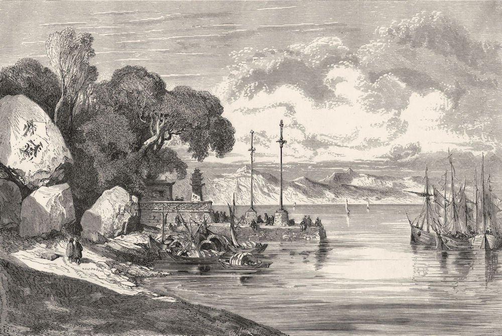 MACAO. Landing place at 1870 old antique vintage print picture